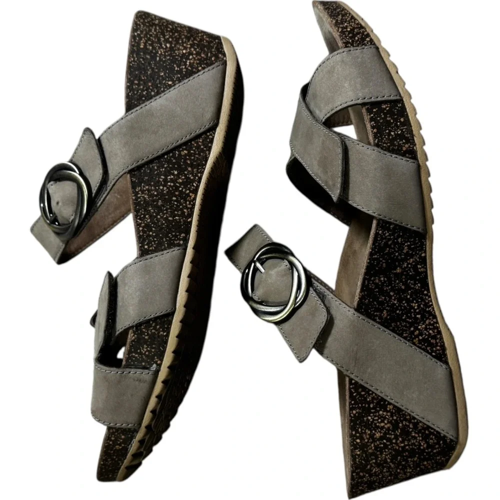 Dansko Wedge Sandals Womens 40 Brown‎ Excellent Leather Cork Strappy 3420160600